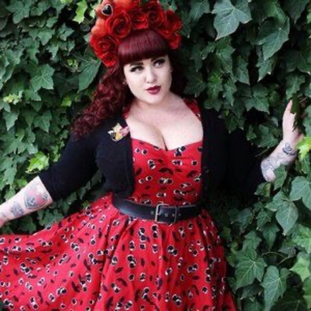 Hell Bunny Alison Retro Cherry Print Halter Dress Size 16UK - Picture 2 of 13